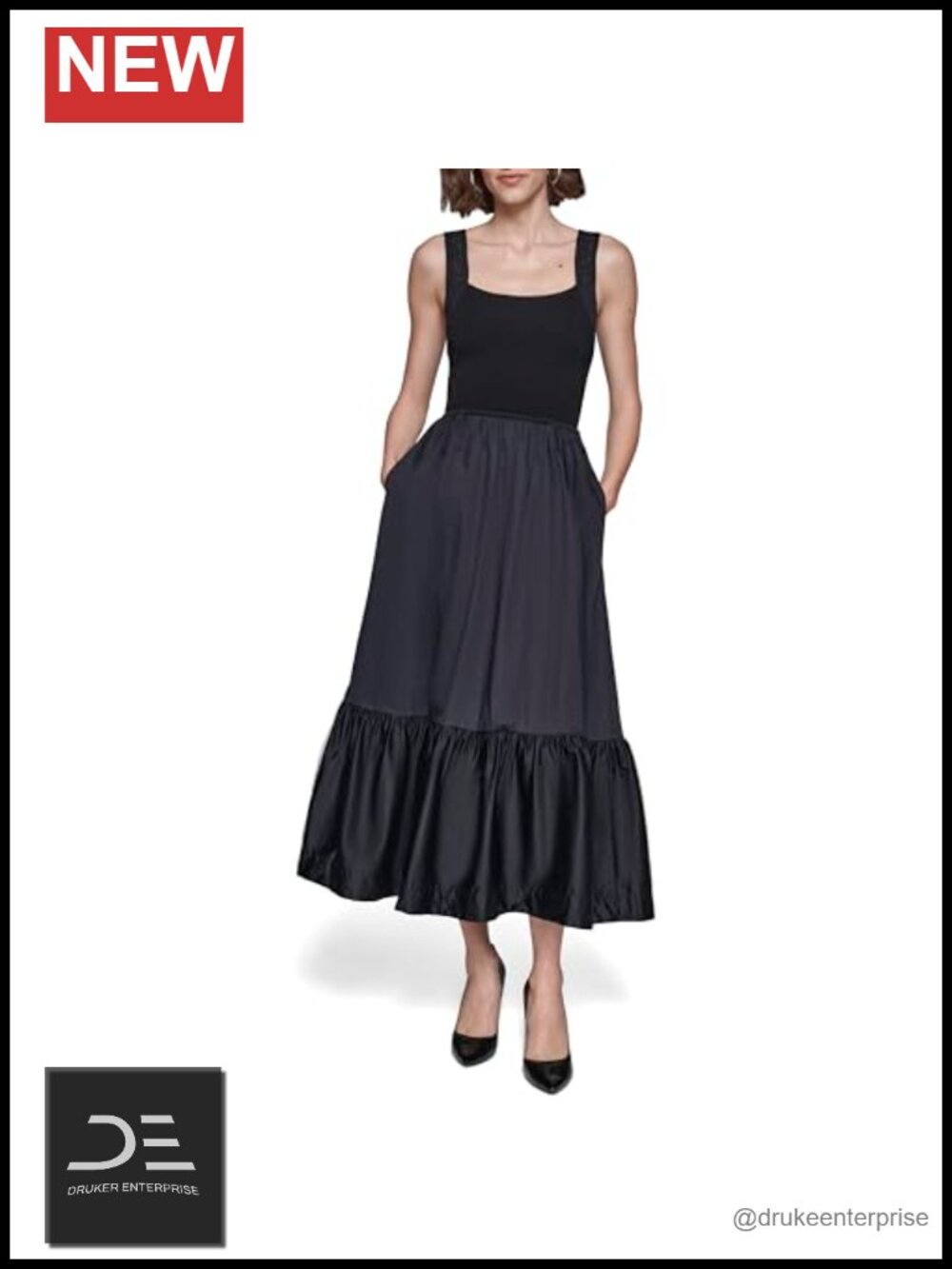 Mixed Media Midi Tank Dress Fit & Flare Casual